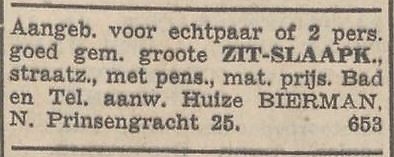 Advertentie voor Huize Bierman, bron: het NIW van 4 juni 1937  