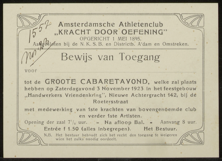 Kracht Door Oefening, november 1923. Bron: Archief Amsterdam Sport, inv.nr. 30581 – 42  