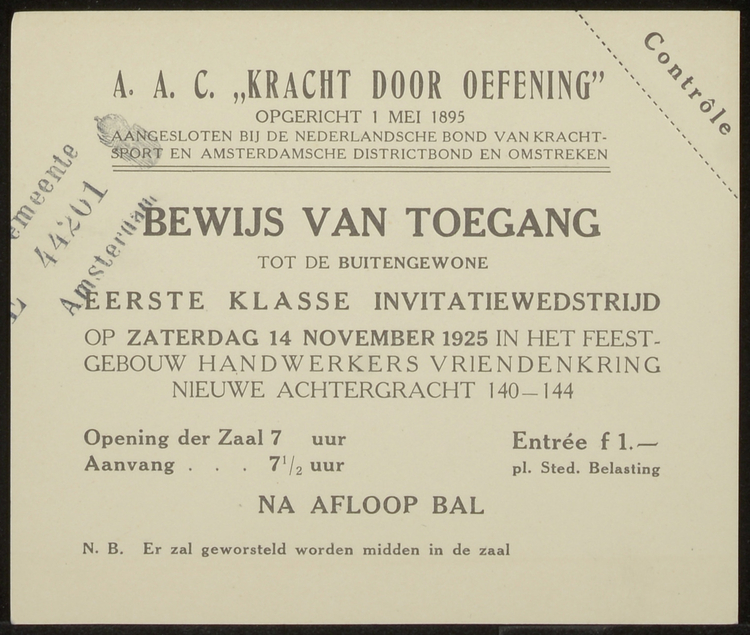 Kracht Door Oefening, november 1925. Bron: Archief Amsterdam Sport, inv.nr. 30581 –  42  