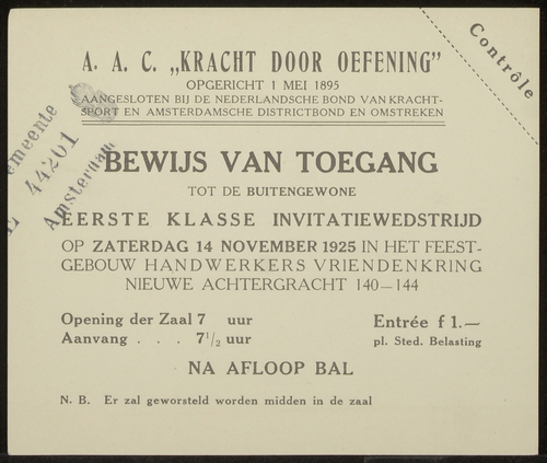 Kracht Door Oefening, november 1925. Bron: Archief Amsterdam Sport, inv.nr. 30581 –  42  