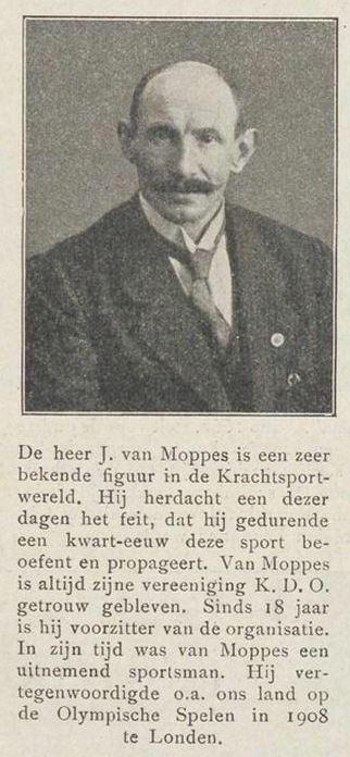 Moppes 25 jaar beoefenaar en propagandist van de krachtsport, bron: De Revue der Sporten van 23 juni 1920  