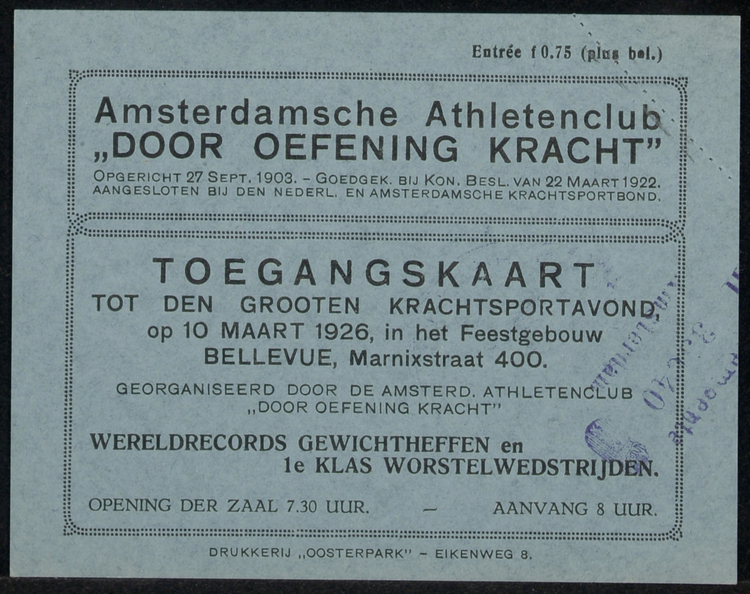 Krachtsportavond van Door Oefening Kracht, maart 1926, bron: inv.nr. 30581 – 43  