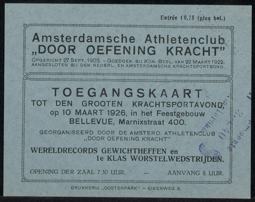 Krachtsportavond van Door Oefening Kracht, maart 1926, bron: inv.nr. 30581 – 43  